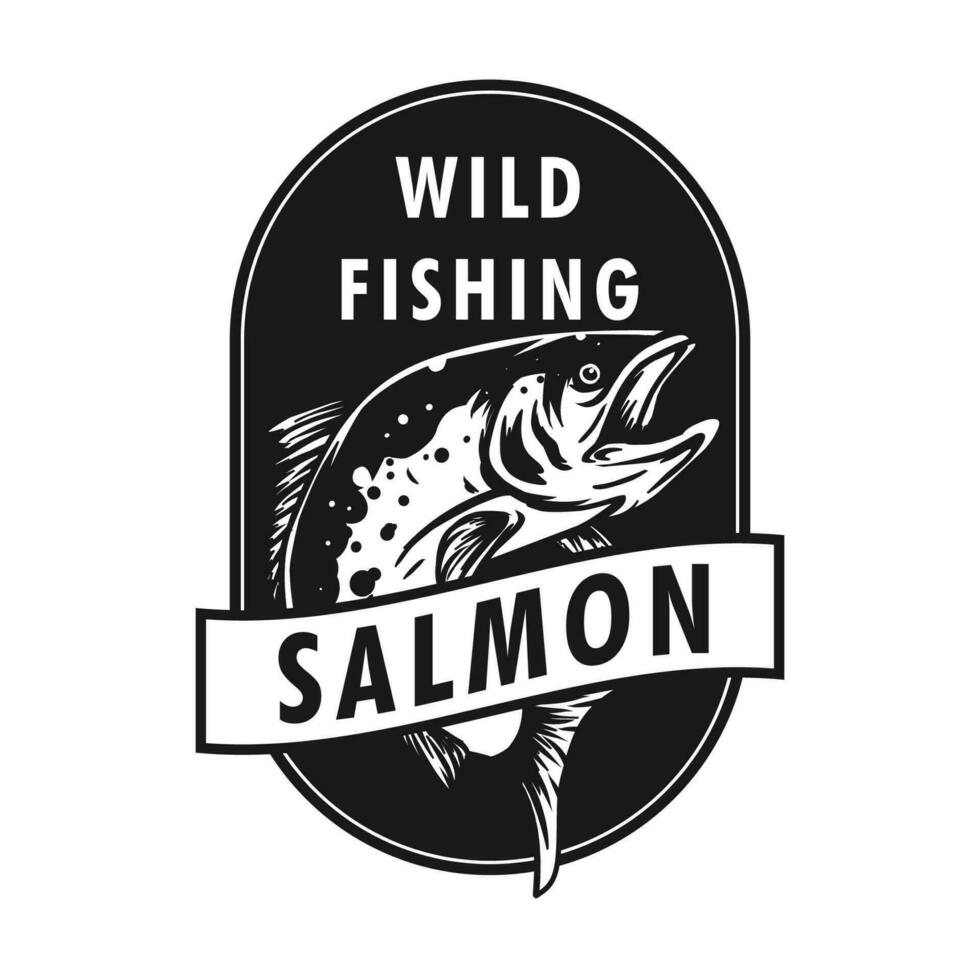 wild salmon fishing logo template vector