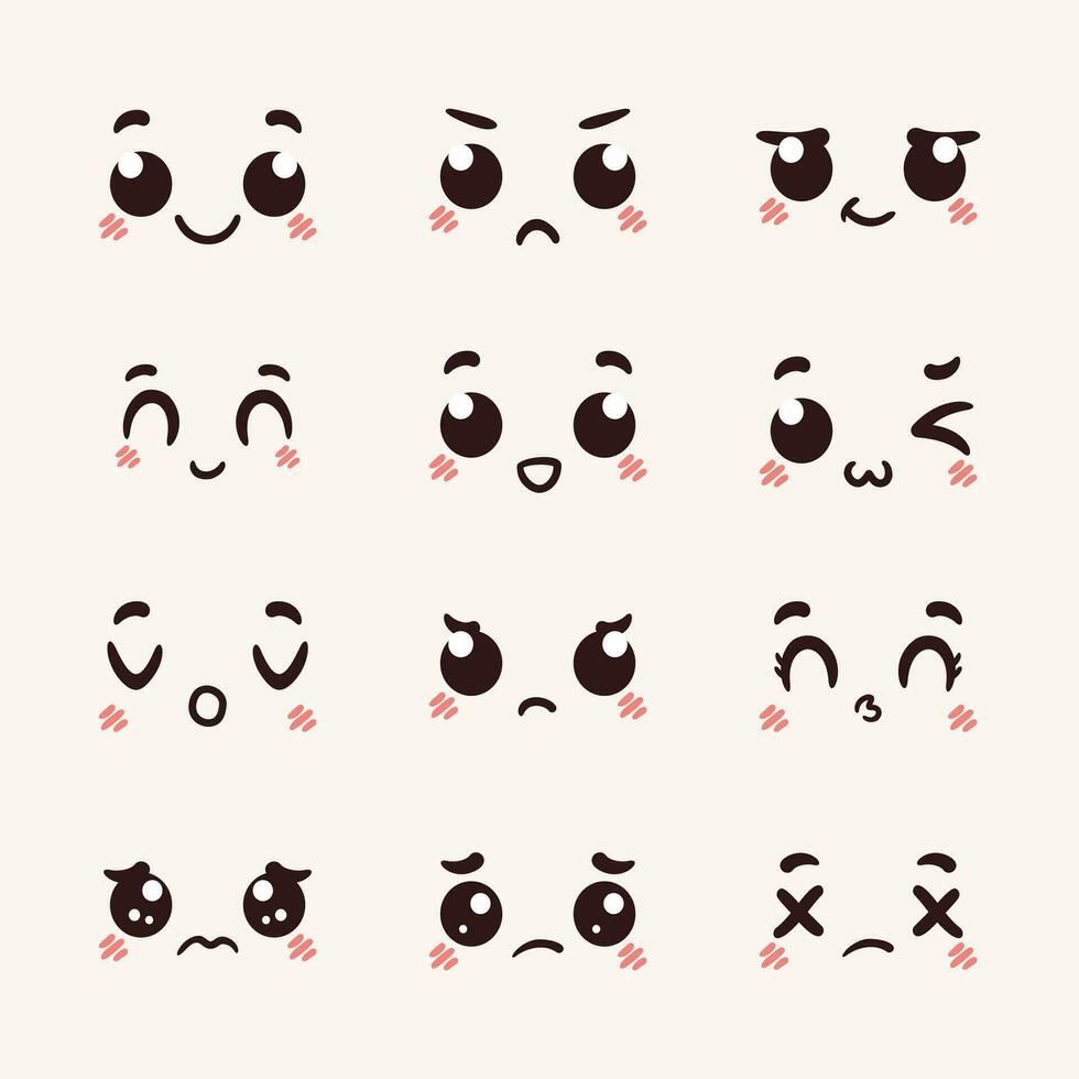 Hand drawn flat design kawaii face collection vector