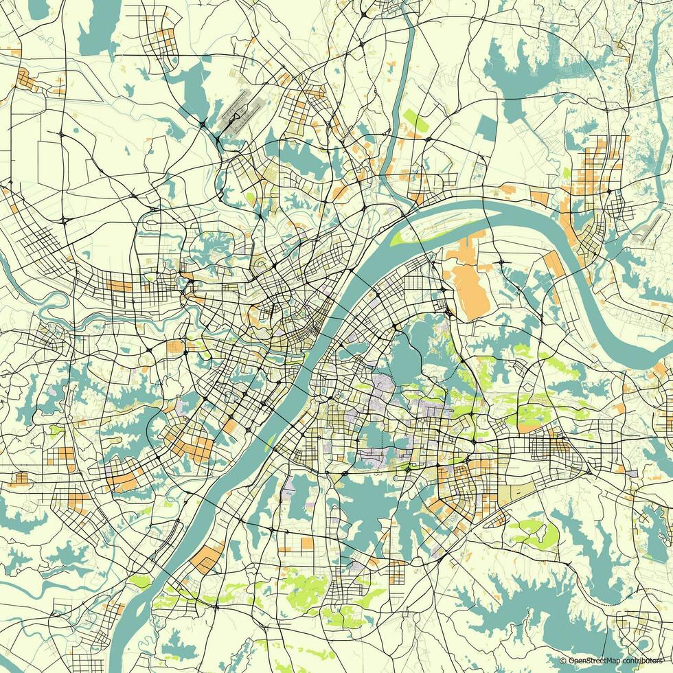 Vector city map of Wuhan, Hubei, China