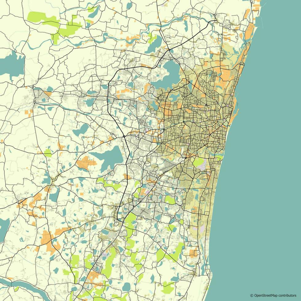 Vector city map of Chennai, Tamil Nadu, India