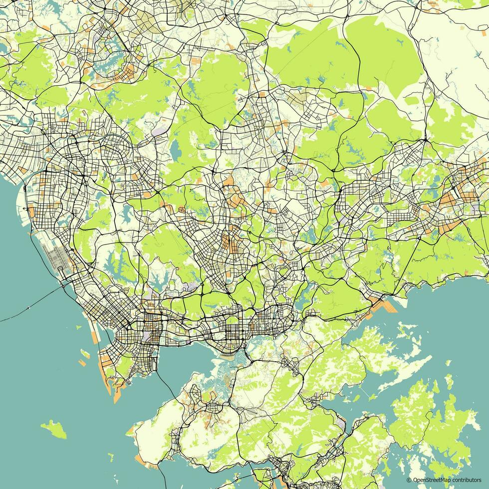 Vector city map of Shenzhen, Guangdong Province, China