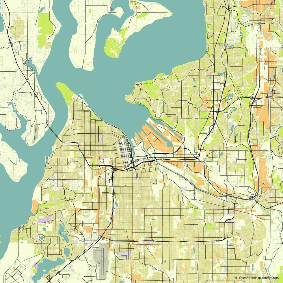 Vector city map of Tacoma Washington USA