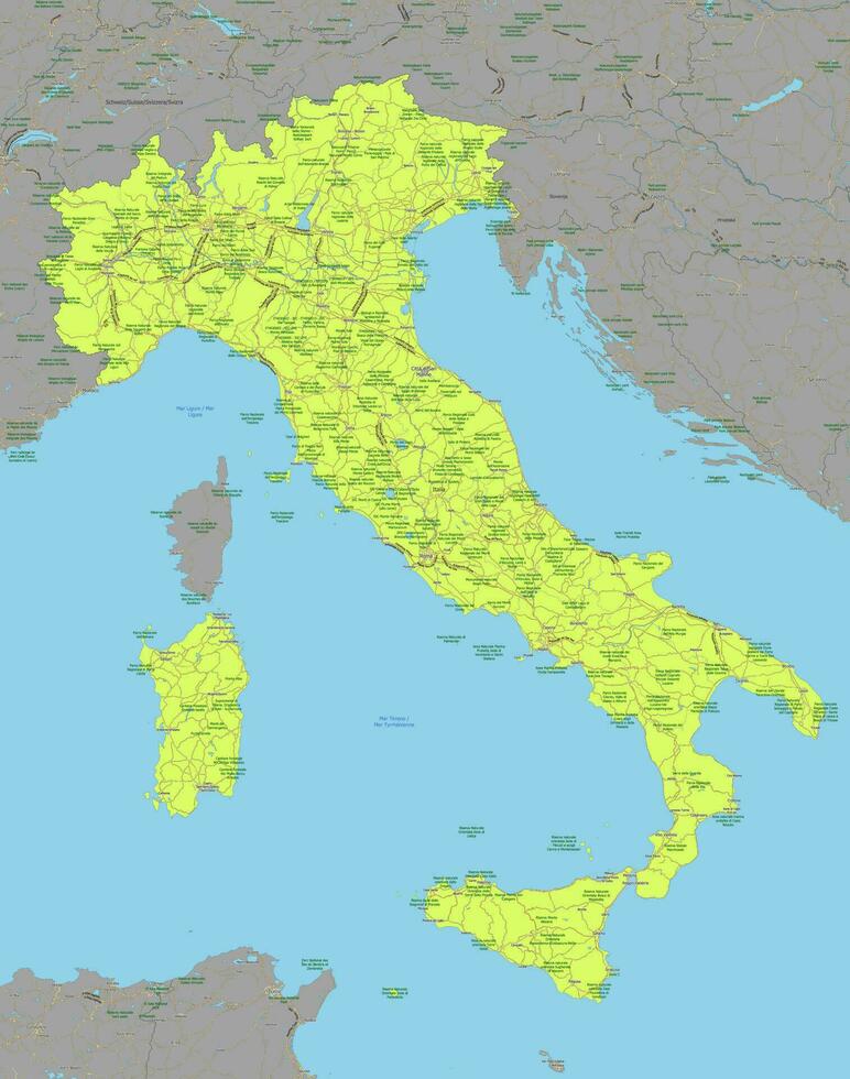 Detailed political vector map of Italy