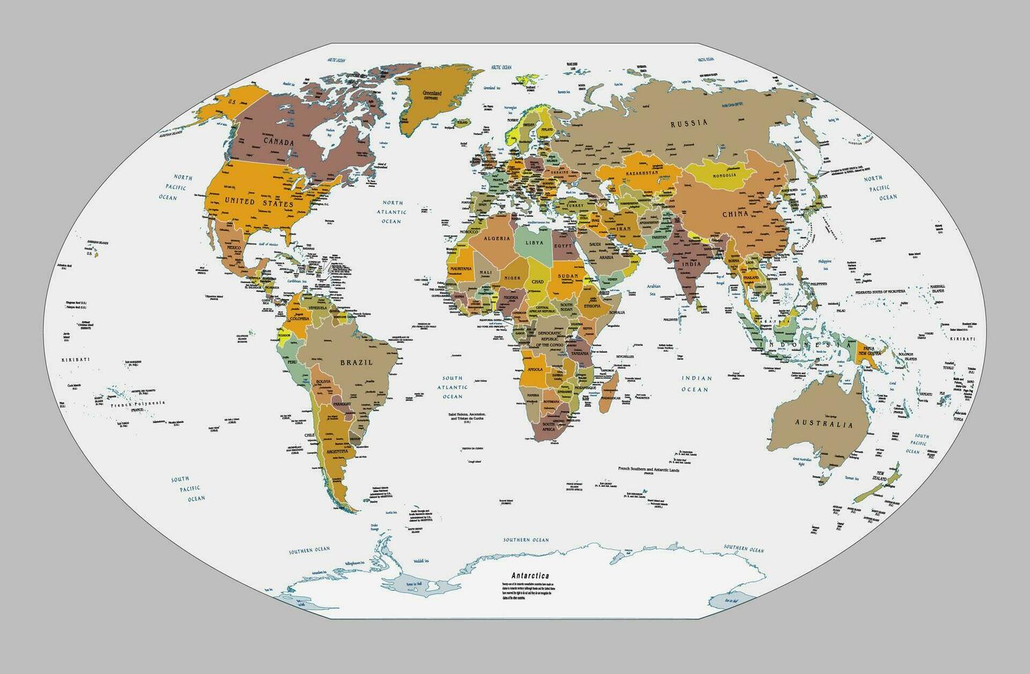 Political world map Winkel-Tripel projection vector