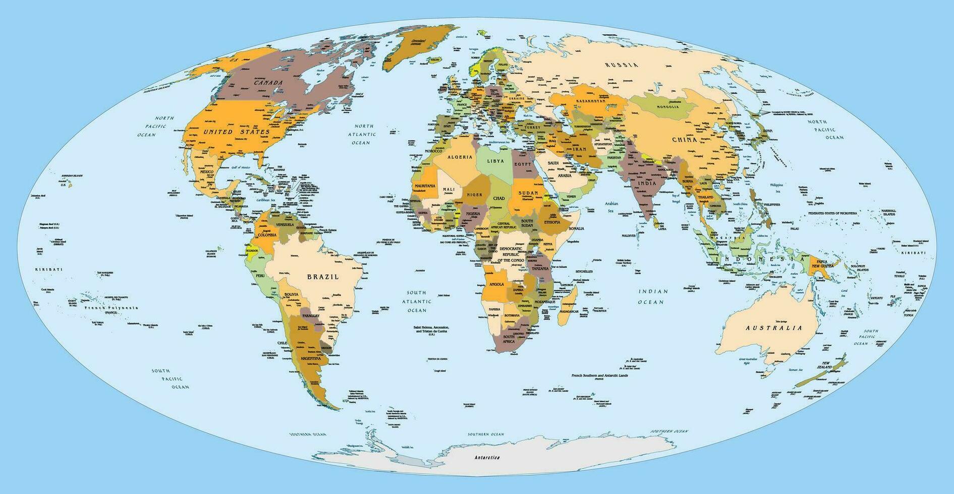 político mundo mapa mollweide proyección vector