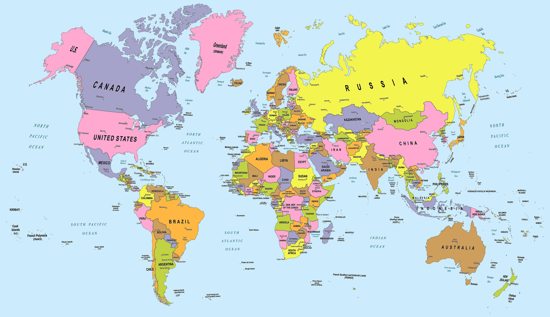 Simple Map Of The World Showing - Political Simple Map Of The World Vector