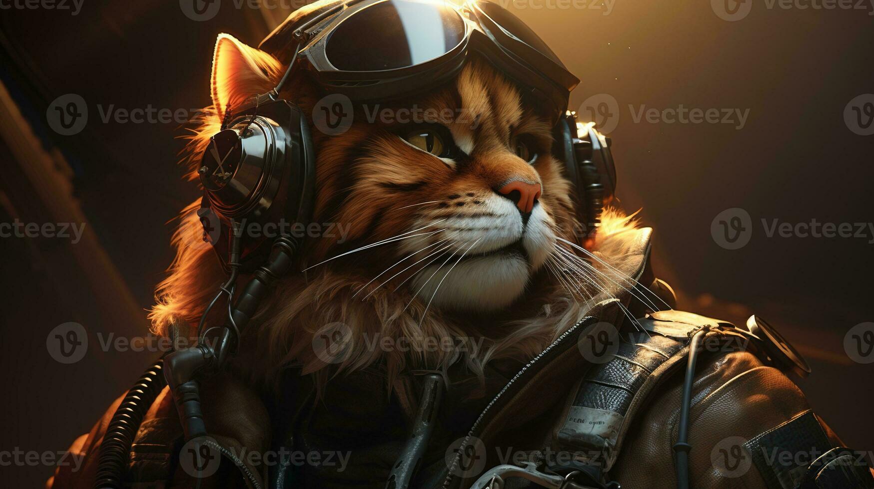 anthropomorphic cat fighter pilot, digital art illustration photo