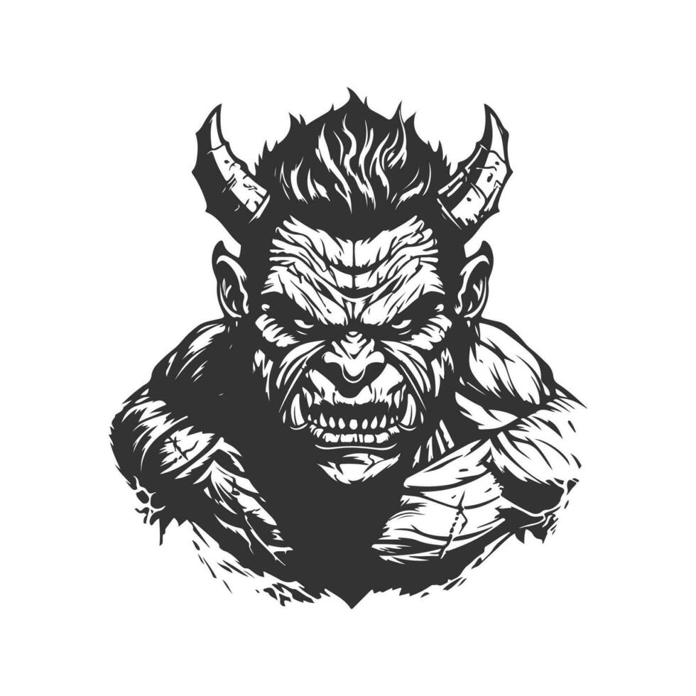 bat barbarian of civilization, vintage logo line art concept black and white color, hand drawn illustration vector