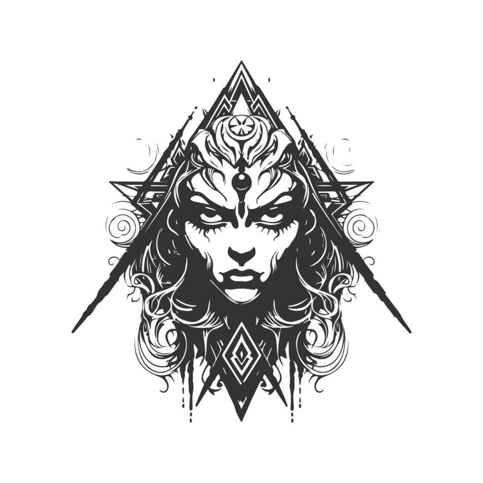 triangle mage of temptation, vintage logo line art concept black and white color, hand drawn illustration vector
