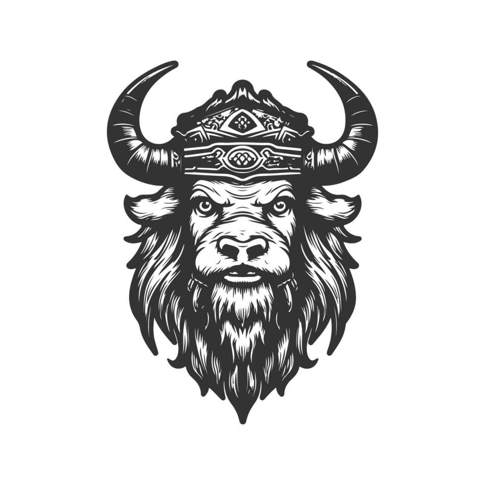 yak guerrero, Clásico logo línea Arte concepto negro y blanco color, mano dibujado ilustración vector
