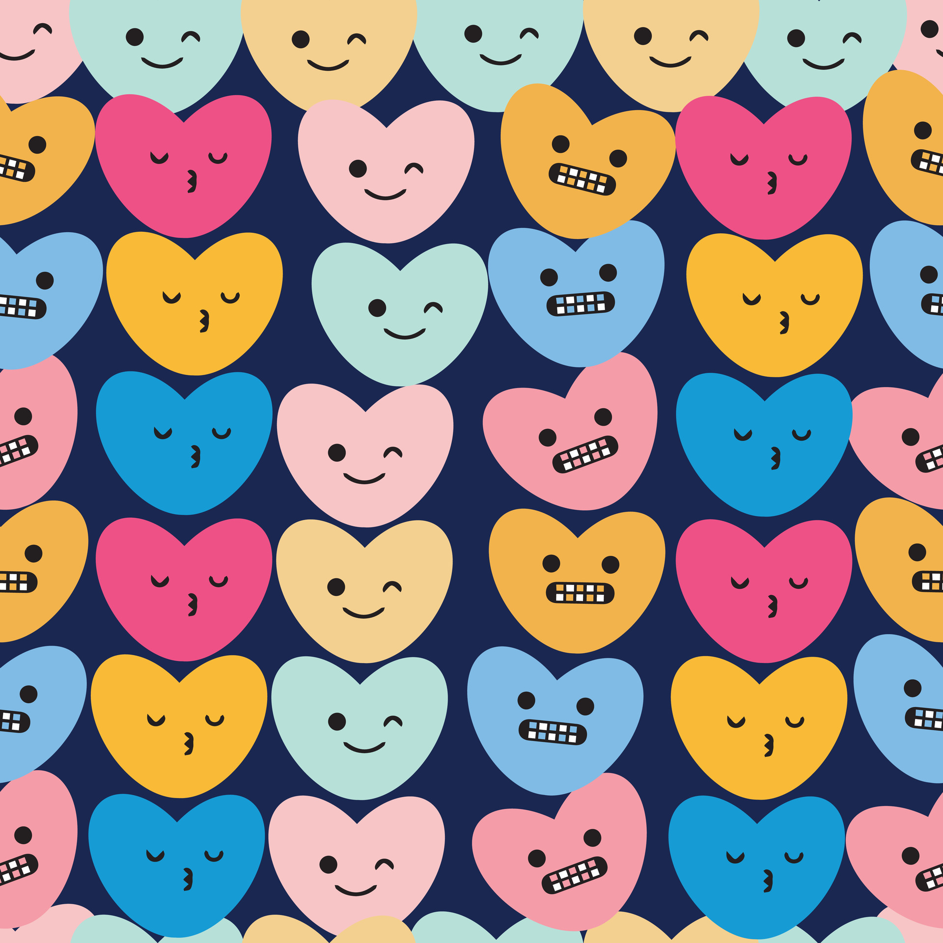 Cute hearts collection hand drawn seamless pattern. Kawaii style. Heart ...