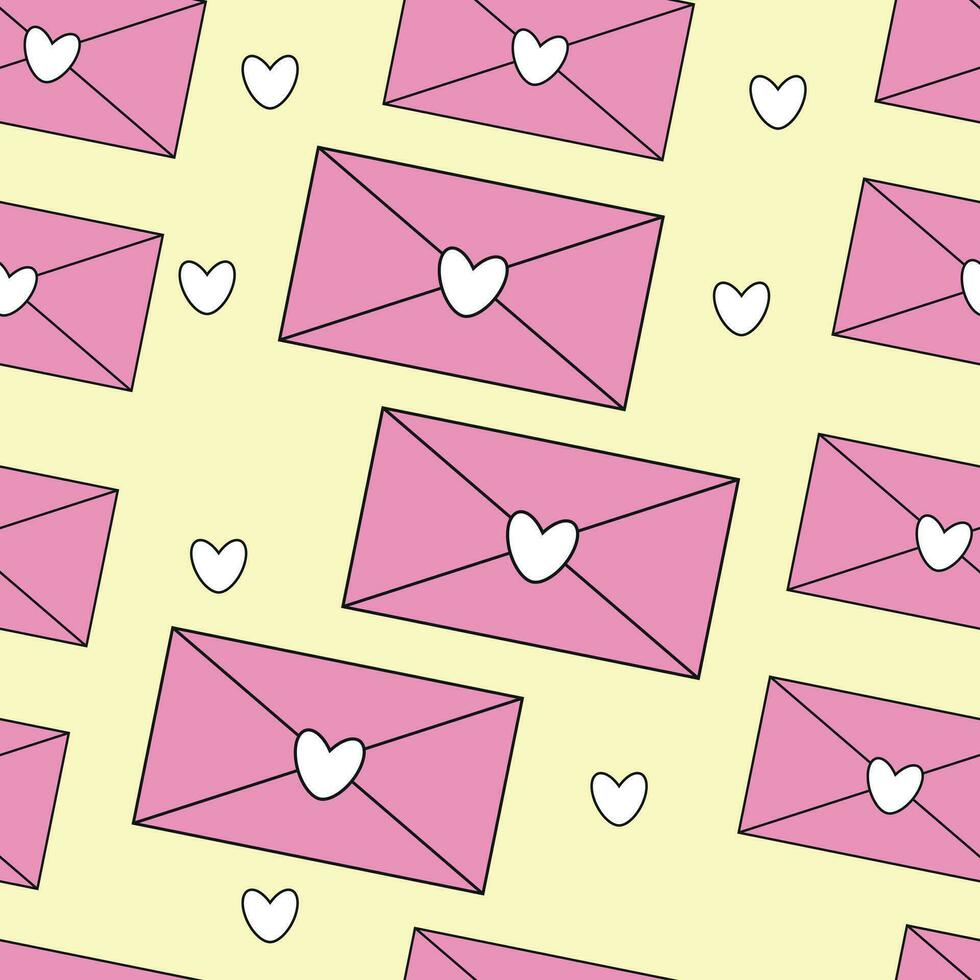 Cute love letters seamless pattern. Hand drawn romantic background with envelopes, Valentines day mail. vector