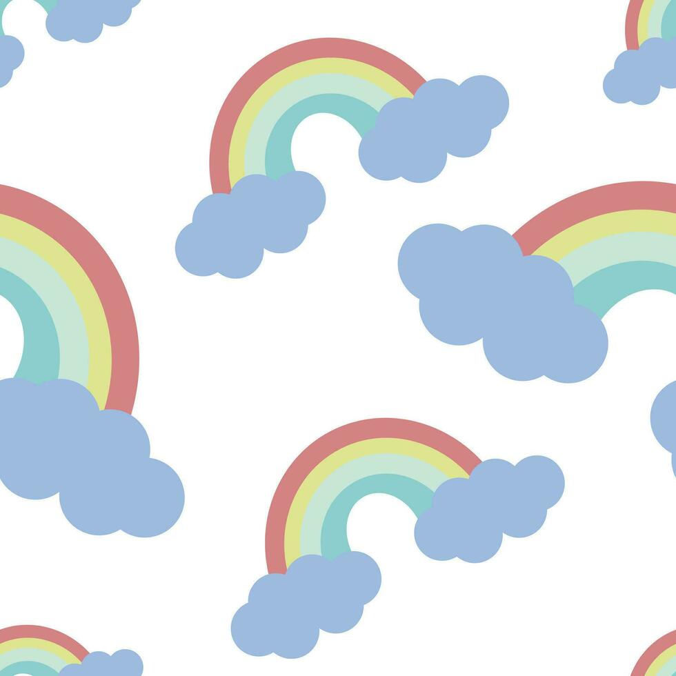 linda nubes y arco iris sin costura modelo para niños. linda bebé ducha vector antecedentes. niño dibujo estilo. vector ilustración.