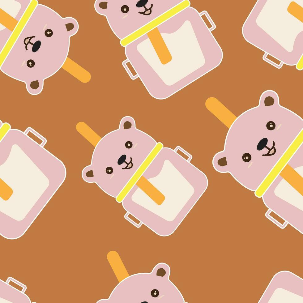 Cute bear milk bottle character seamless pattern. Creative vector childish background for fabric, textile, etc.