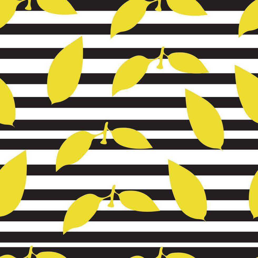 Doodle leaves on stripes background seamless pattern vector