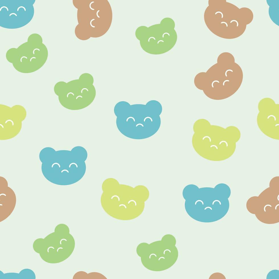 Cute colorful bear seamless pattern. Fun design bears for child themes on white background. Childish cartoon design for textile, paper, print, fabric, wallpaper and more. Vector illustration.