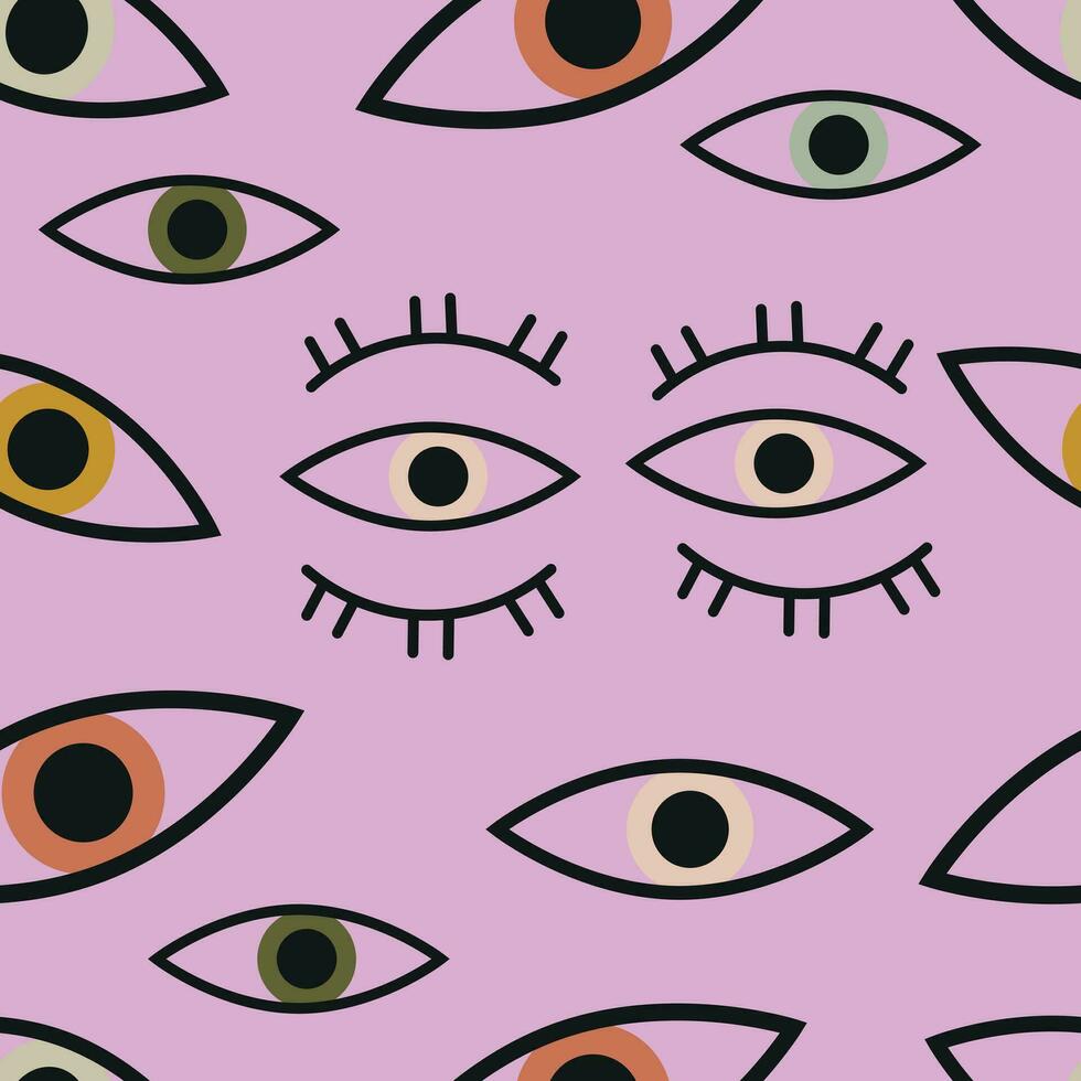 Hand drawn repeat background with eyes. Cute fabric design. Vector seamless textured pattern.