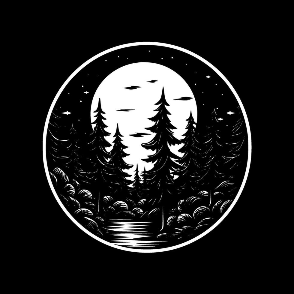 Forest - Black and White Isolated Icon - Vector illustration