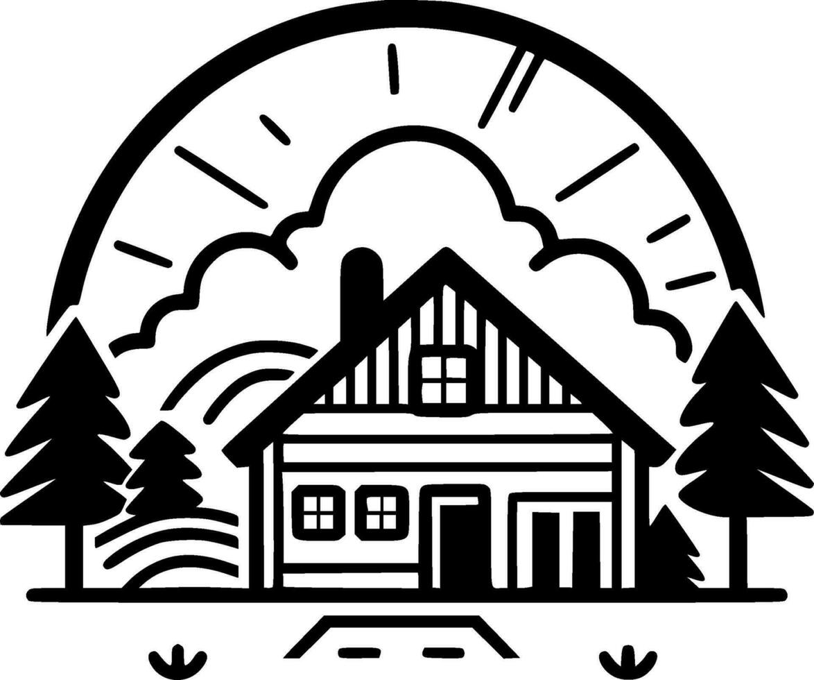 Farmhouse - Black and White Isolated Icon - Vector illustration