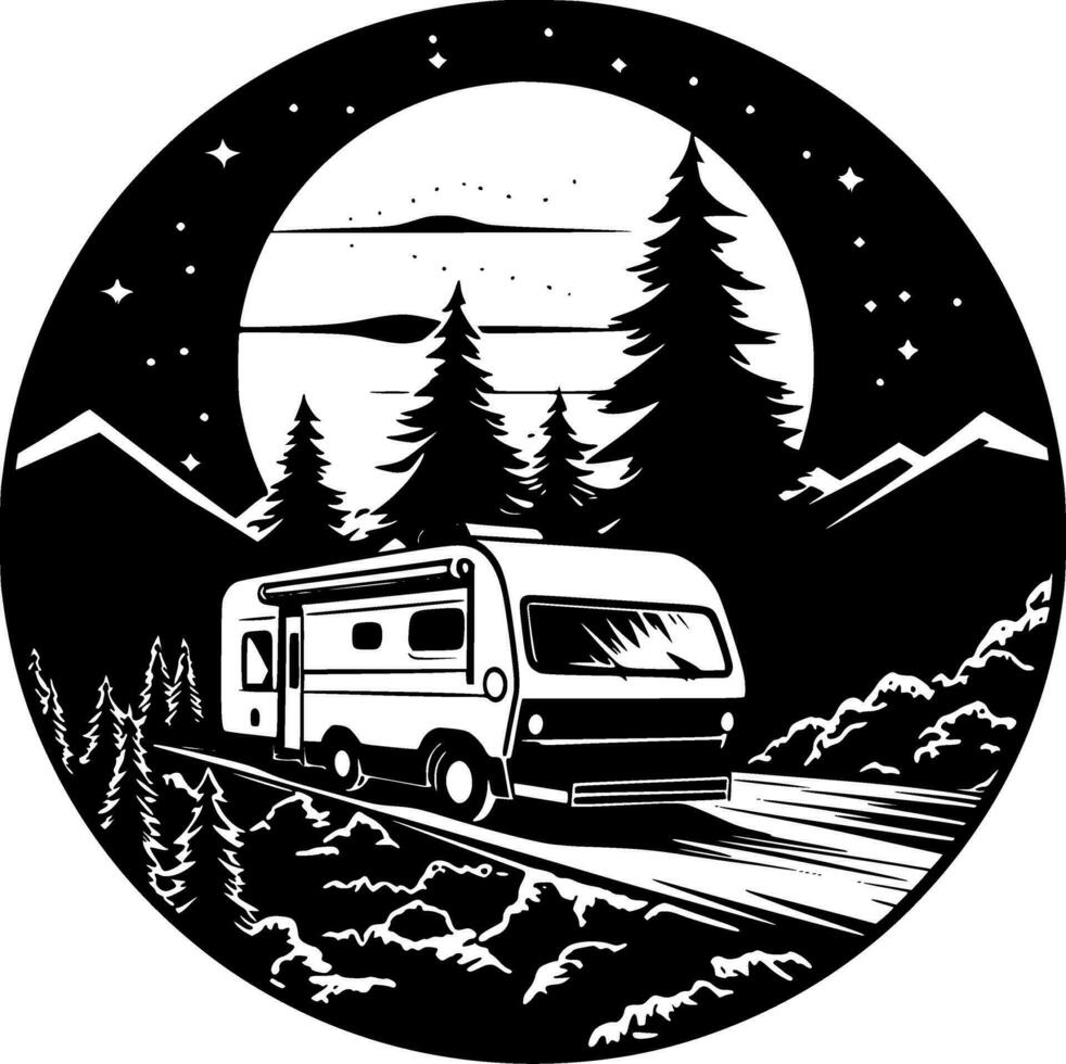Camping, Black and White Vector illustration