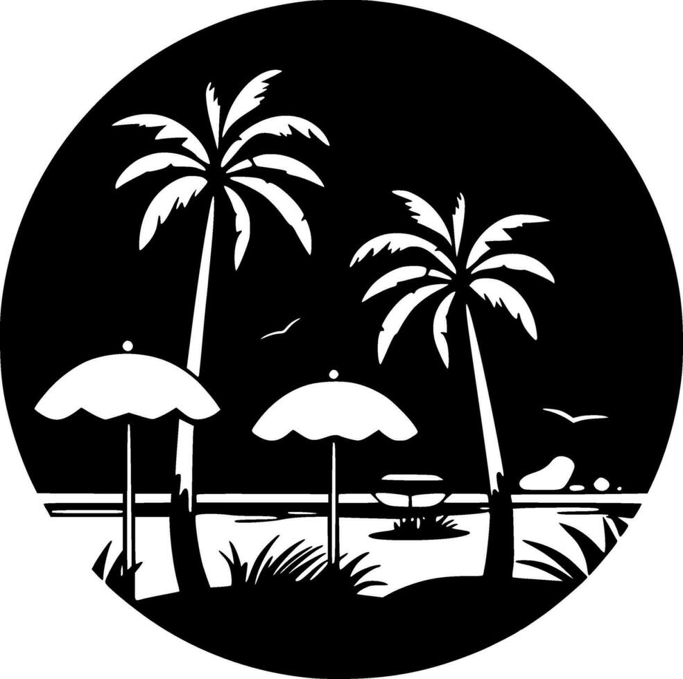 playa - negro y blanco aislado icono - vector ilustración