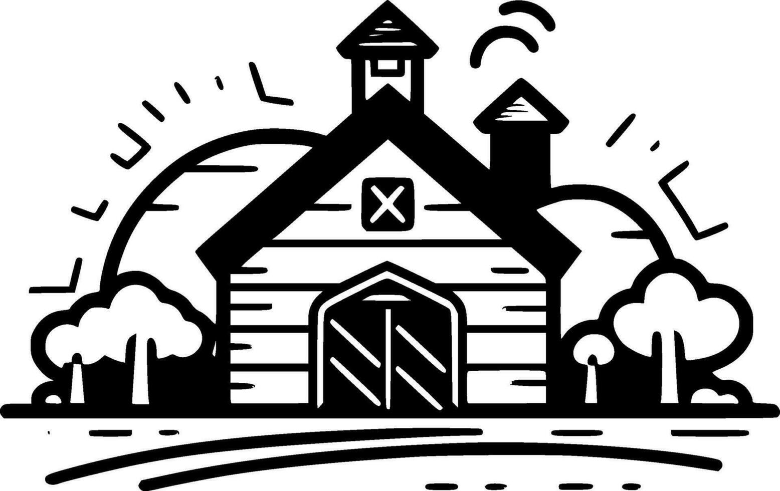 Farmhouse, Black and White Vector illustration