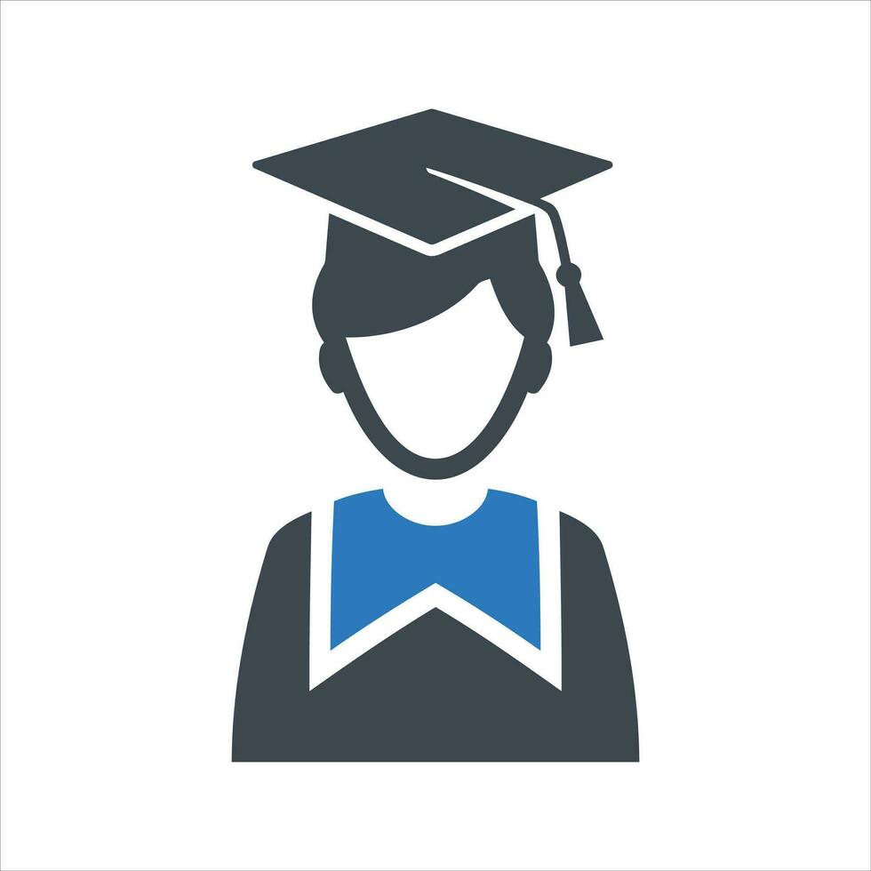 Graduate student boy icon. Vector and glyph