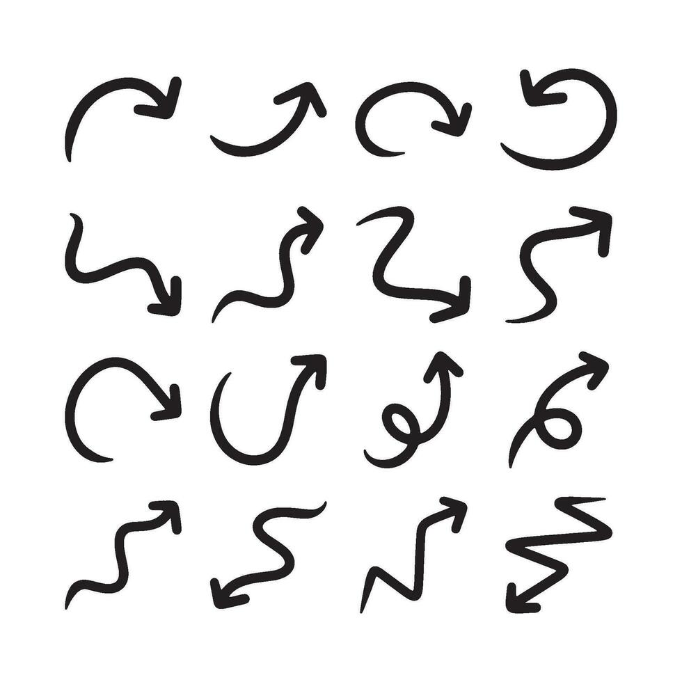 Set of hand drawn arrow doodles on white background vector