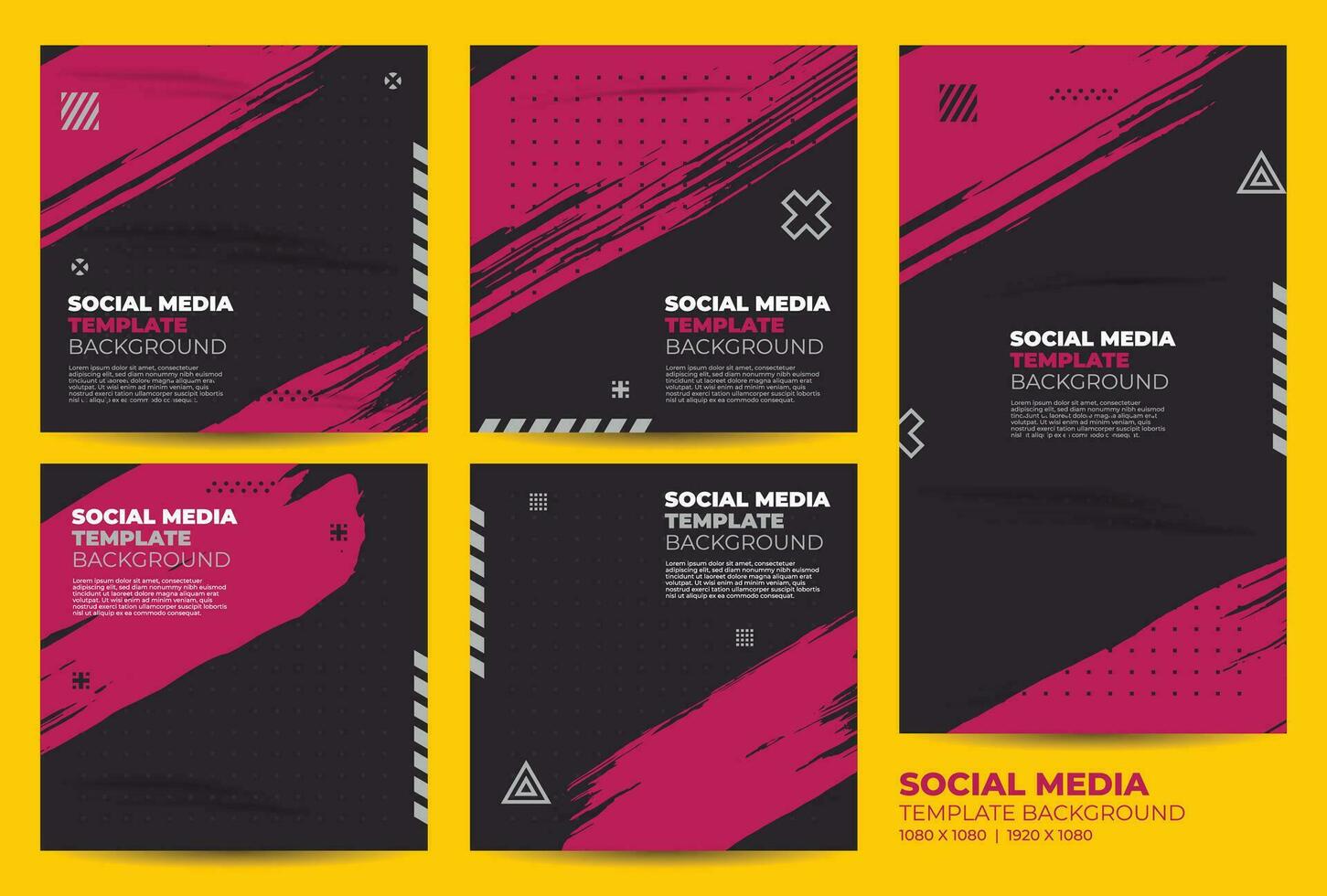 Social media post template background vector, magenta and black grunge social media banners vector