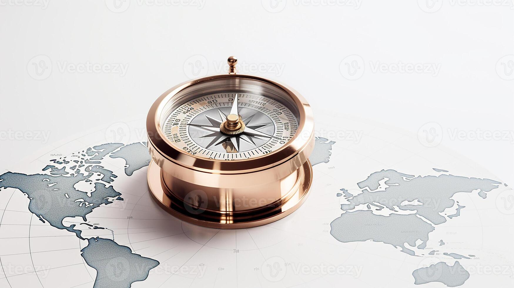 a gold compass on top of a world map AI Generative photo