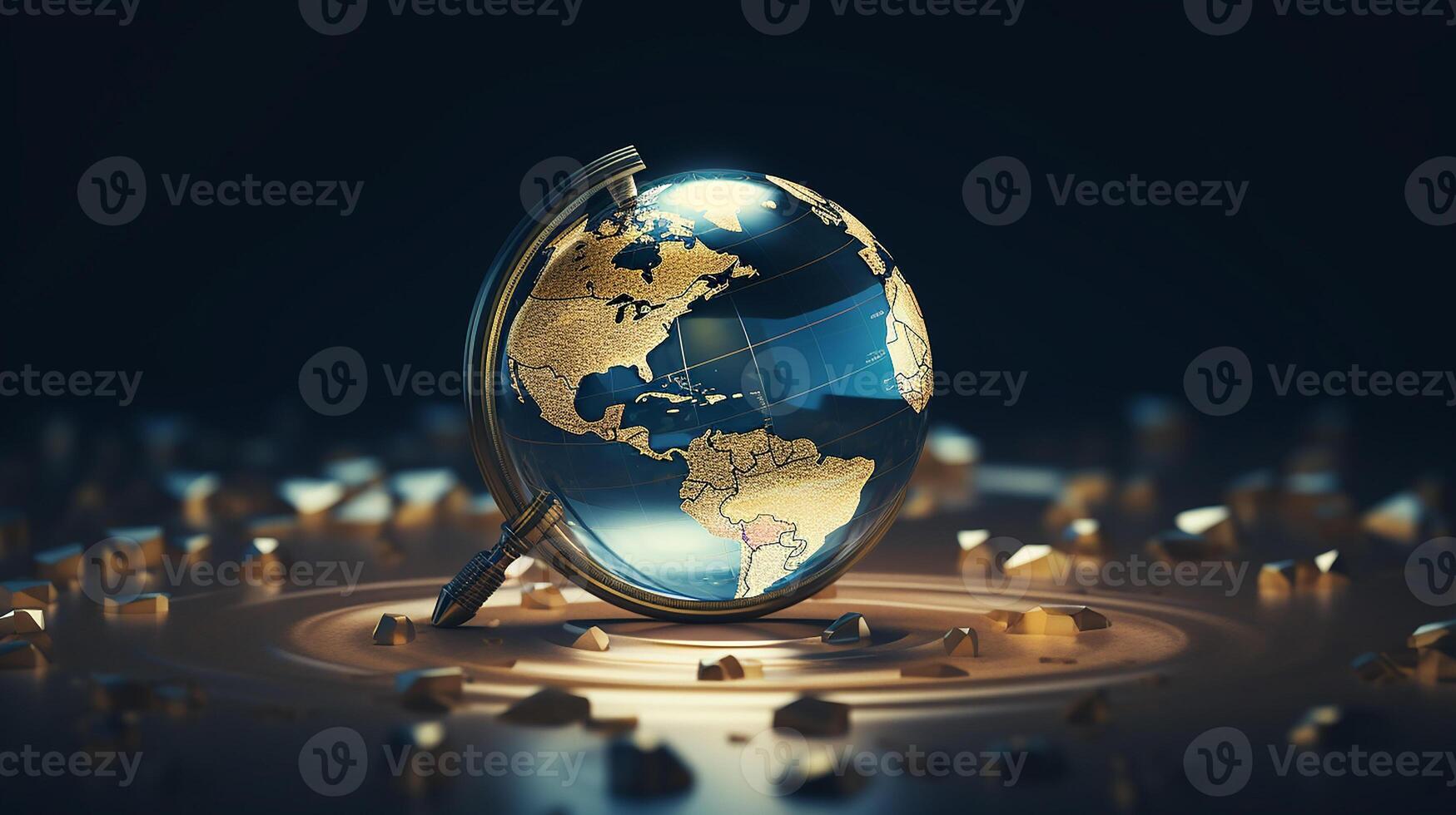 world map in a magnifying glass on a white background photo