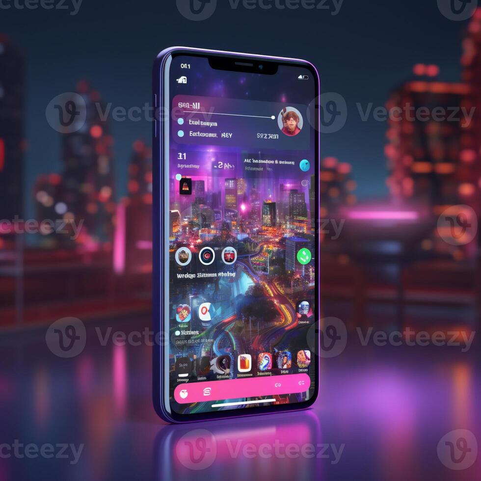Modern smartphone with a vibrant social media feed photo