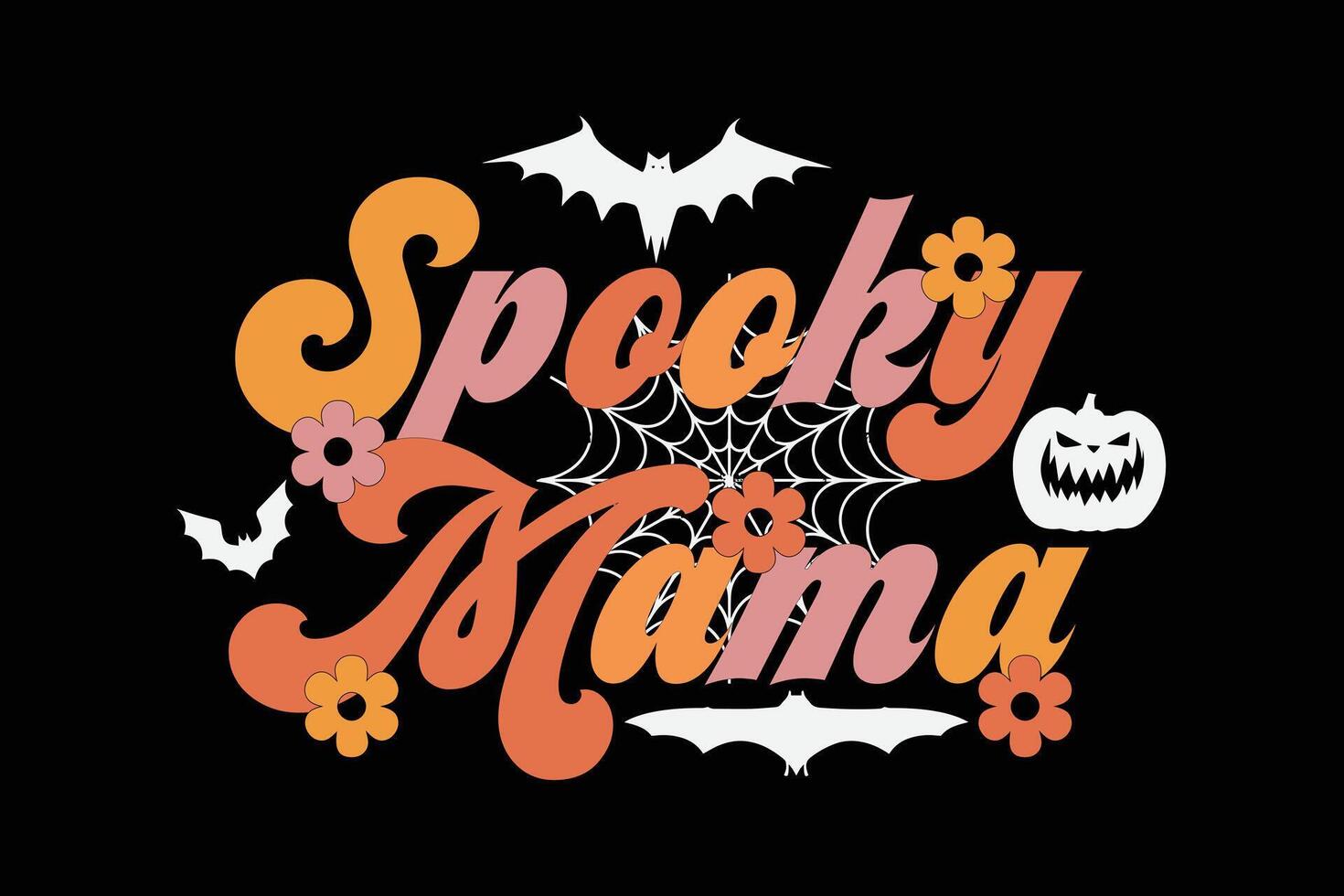 Spooky Mama Retro Groovy Mom Funny Halloween T-Shirt Design vector