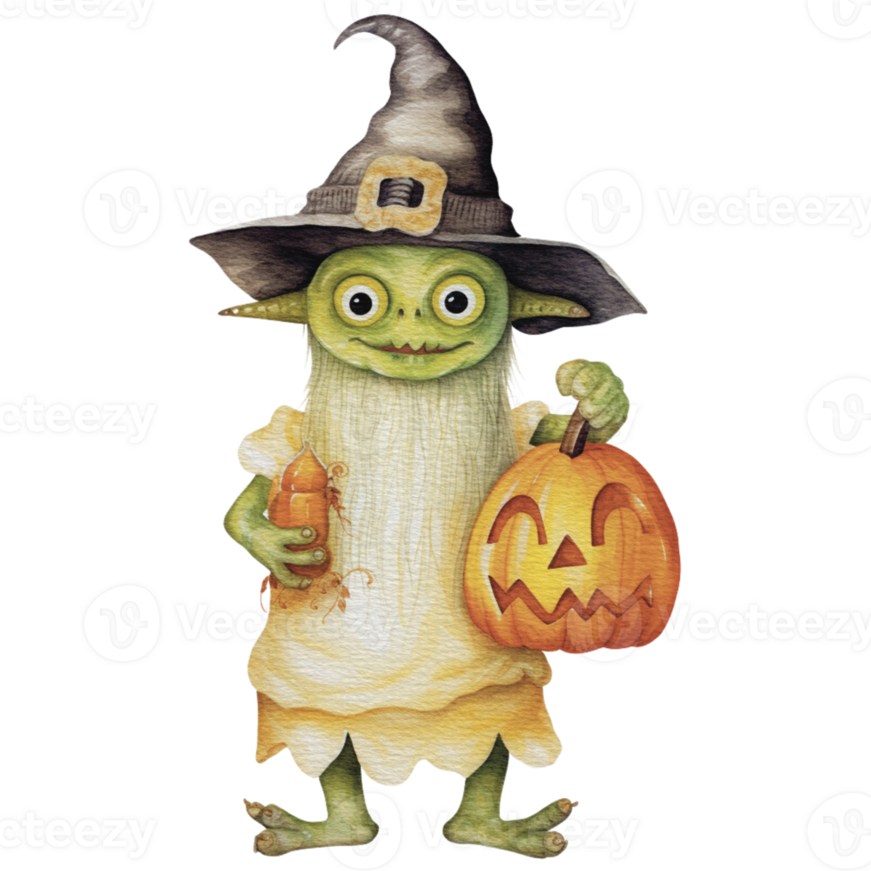 a baby monster on Halloween character holding a lollipop , png