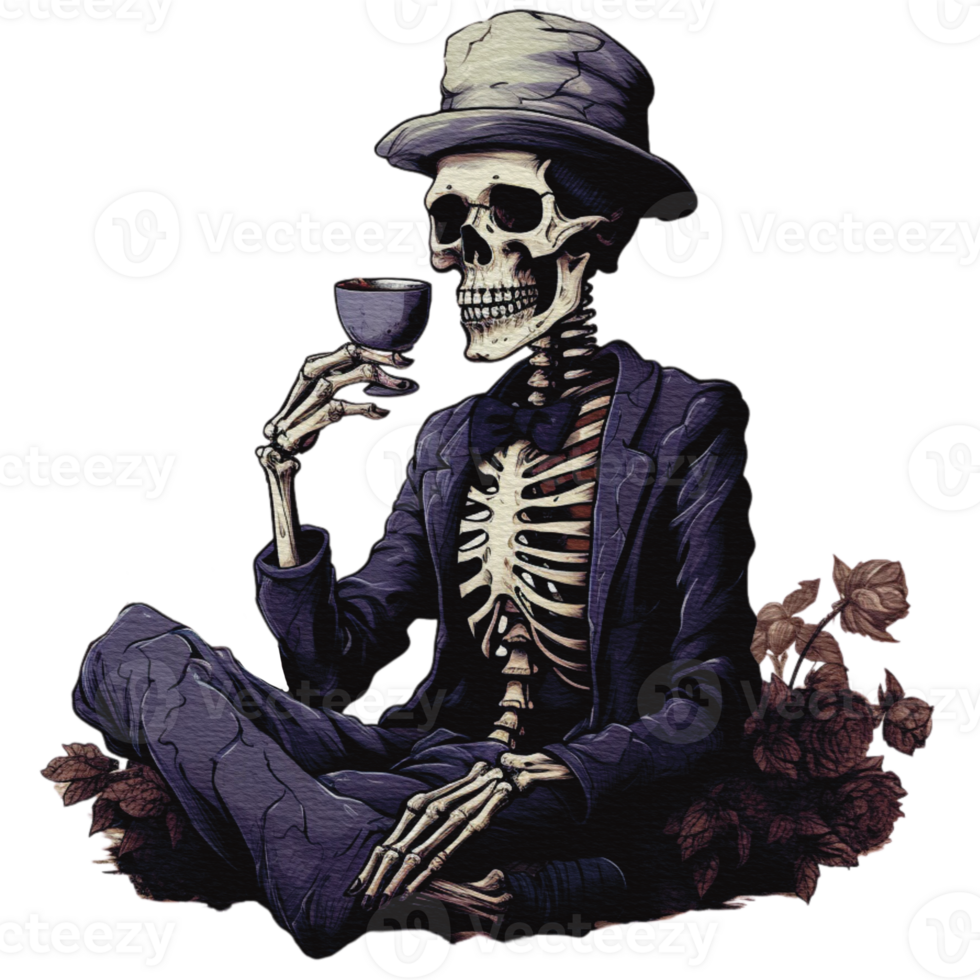 skeleton smoking a pipe on transparent background png