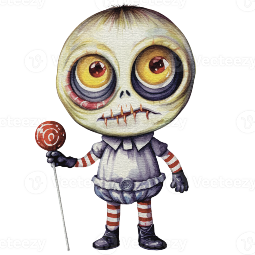 a baby monster on Halloween character holding a lollipop , png