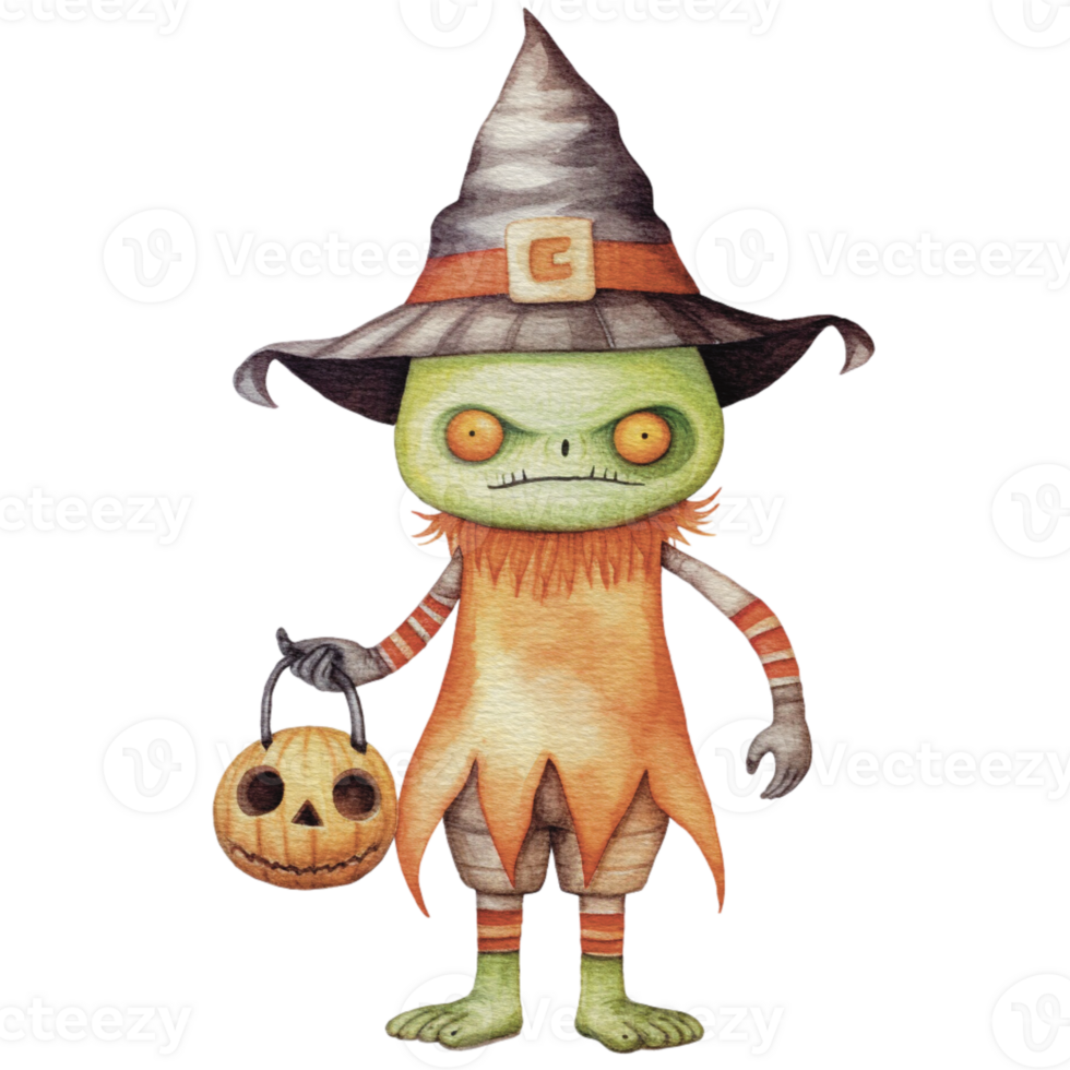 a baby monster on Halloween character holding a lollipop , png