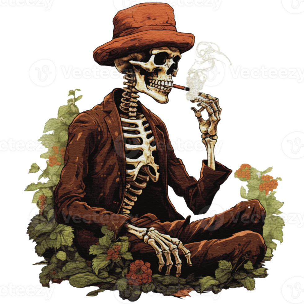 skeleton smoking a pipe on transparent background png
