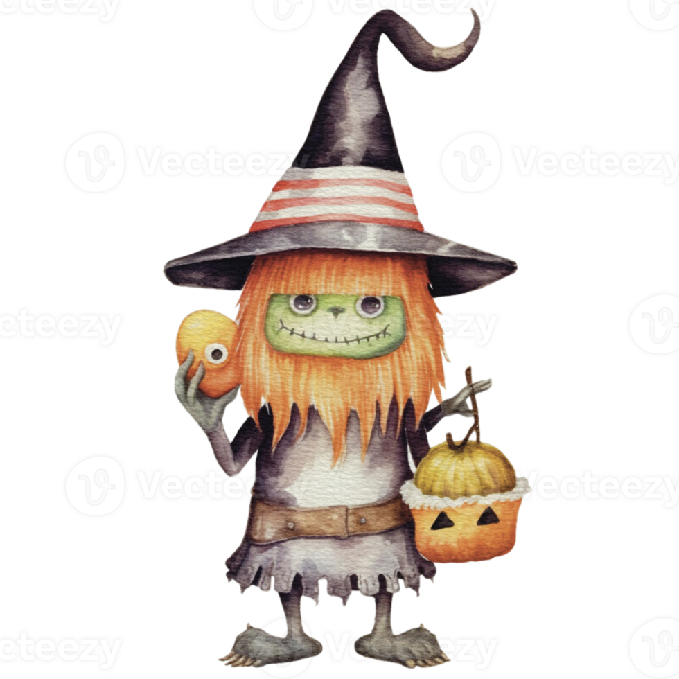 a baby monster on Halloween character holding a lollipop , png
