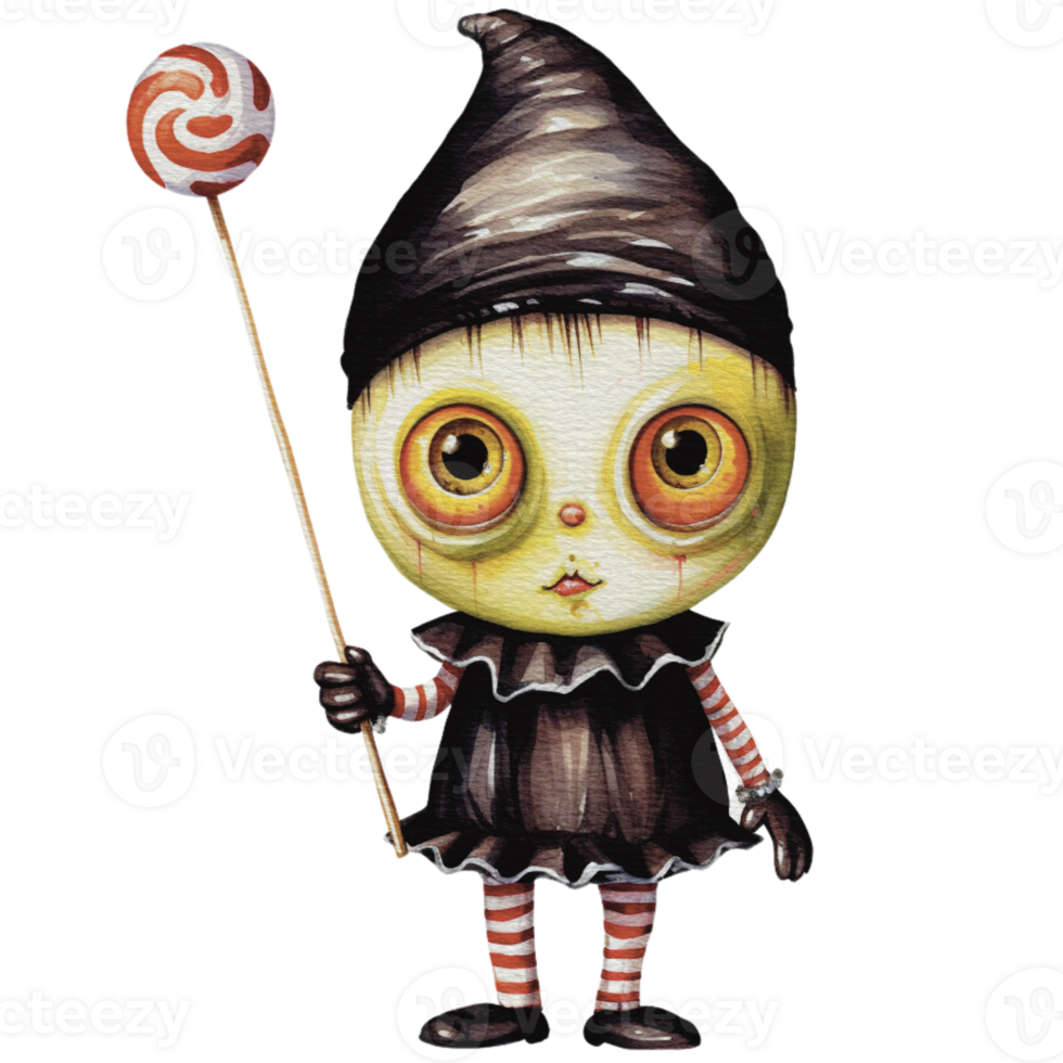 a baby monster on Halloween character holding a lollipop , png