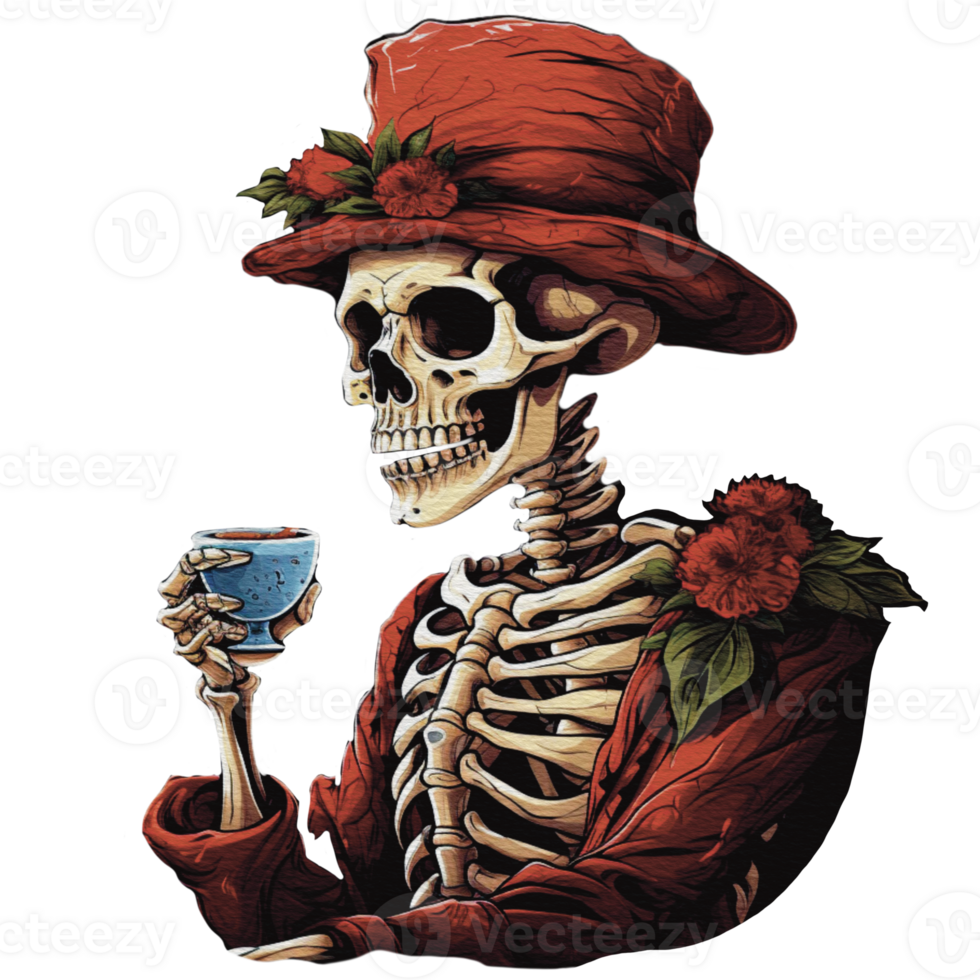 skeleton smoking a pipe on transparent background png