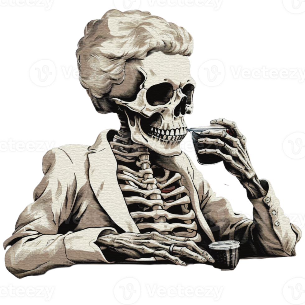 skeleton smoking a pipe on transparent background png