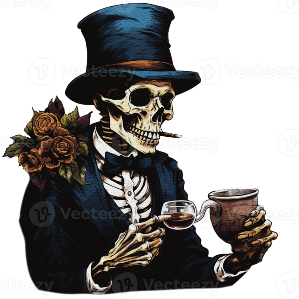 skeleton smoking a pipe on transparent background png