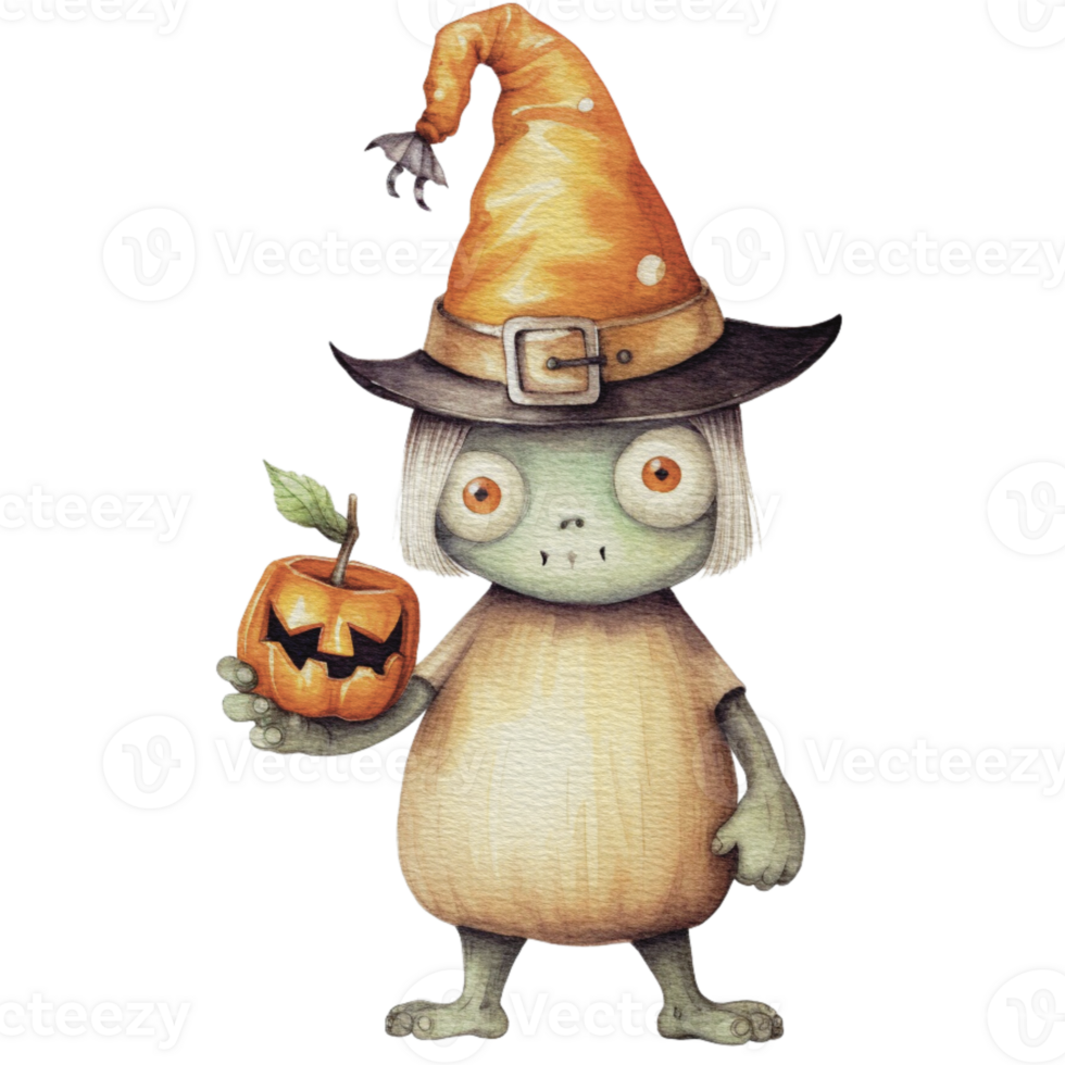 a baby monster on Halloween character holding a lollipop , png