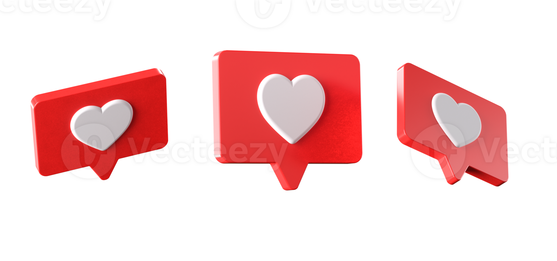 3d render, several red like or love social media icon on isolated background png