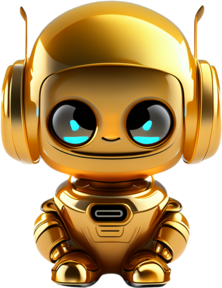 Golden robot with headphones. AI Generated png