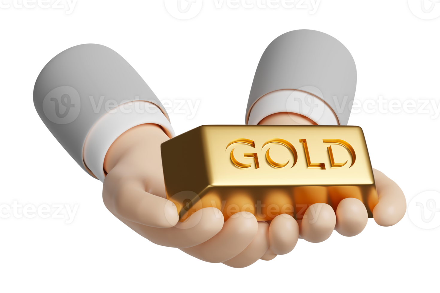 businessman hands holding gold bar isolated. bank financing, money exchange concept, 3d illustration render png