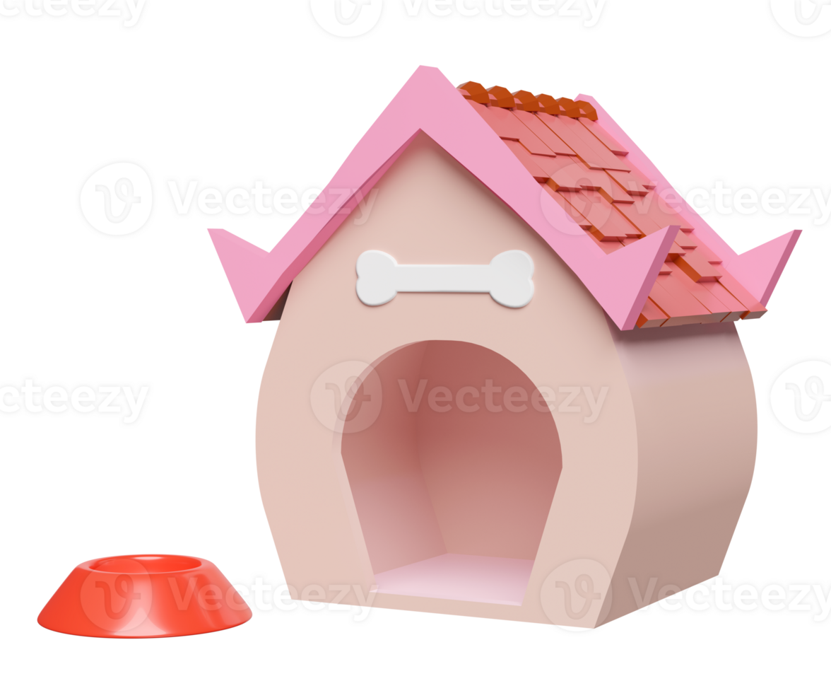 3d hund hus och ben symbol, husdjur kennel tecknad serie tömma isolerat. 3d framställa illustration png