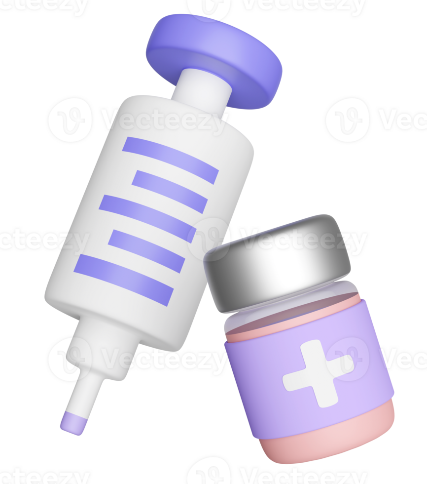 3d syringe, vaccine bottle isolated. 3d render illustration png