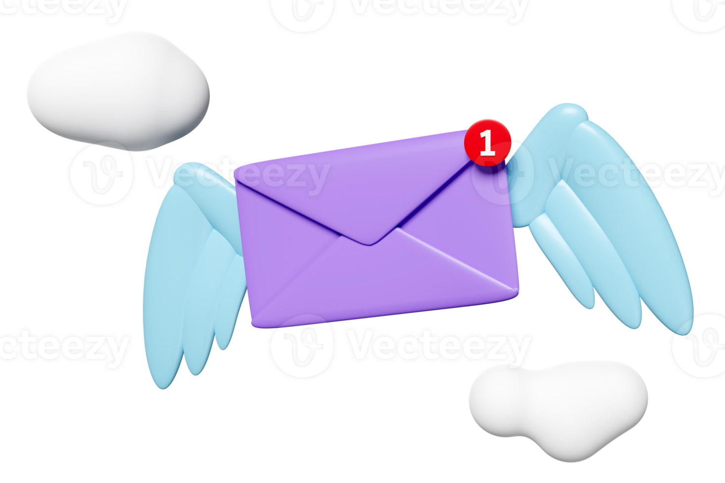 3d Flying closed envelope with wings, cloud isolated. notify newsletter, online incoming email concept, 3d render illustration png